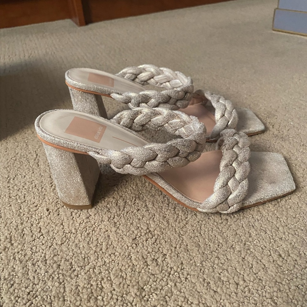 Size 8 Dolce Vita braided sandals. Stacked heel. Worn once. Golden glitter.